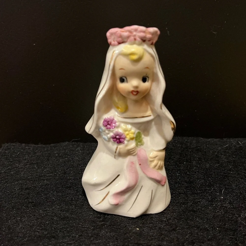 Vintage Tilso Bride Figurine with Pink and White Accents Candle Holder